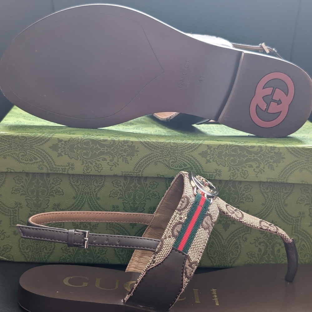 Gucci Brown Sandals with Gold Accents - Picture 2 of 11